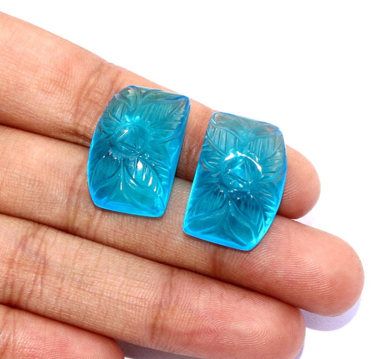 2 Pcs 21x15mm Swiss Blue Quartz Hand Carved Flower On Fancy Briolettes DIY Jewelry Making Carved Gemstone Beads Select Drill Hole CQ29