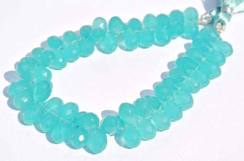 61 Pcs 9x5-10x6mm DIY Jewelry Making Beads Aqua Green Chalcedony Faceted Teardrop Briolettes Wire Wrapping Beads Loose Gemstone