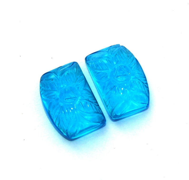 2 Pcs 21x15mm Swiss Blue Quartz Hand Carved Flower On Fancy Briolettes DIY Jewelry Making Carved Gemstone Beads Select Drill Hole CQ29