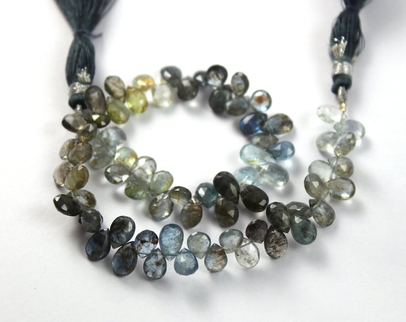 10 Strand 71 Pcs 6x5-9x5mm Natural Moss Aquamarine Faceted Pear Briolettes Semiprecious Gemstone Wire Wrapping DIY Jewelry Making