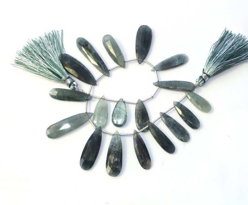Wire Wrapping AQP04 Gemstone Beads 18 Pcs 20x10-35x8mm Natural Moss Aquamarine Faceted Elongated Pear Briolettes DIY Jewelry Making