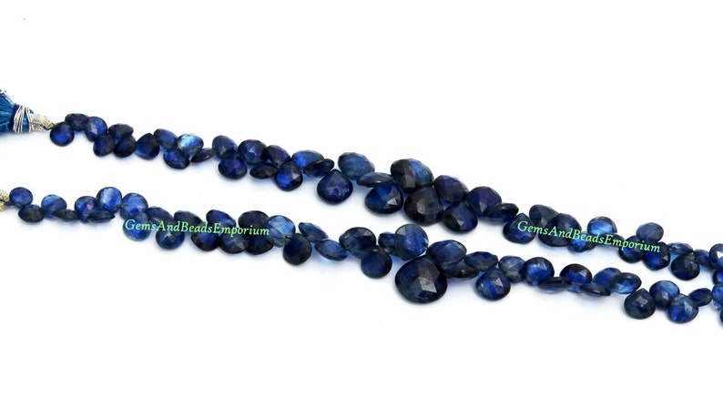 Semiprecious Gemstone Beads Beading Jewelry making Wire Wrapping 24Pcs 5-8mm Natural Deep Inky Blue Kyanite Faceted Heart Briolettes