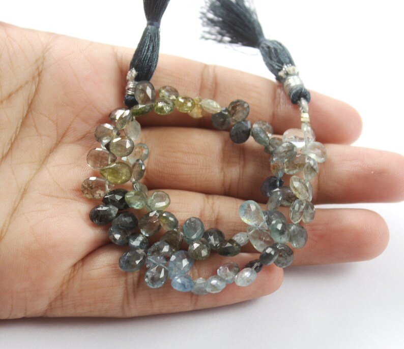 10 Strand 71 Pcs 6x5-9x5mm Natural Moss Aquamarine Faceted Pear Briolettes Semiprecious Gemstone Wire Wrapping DIY Jewelry Making