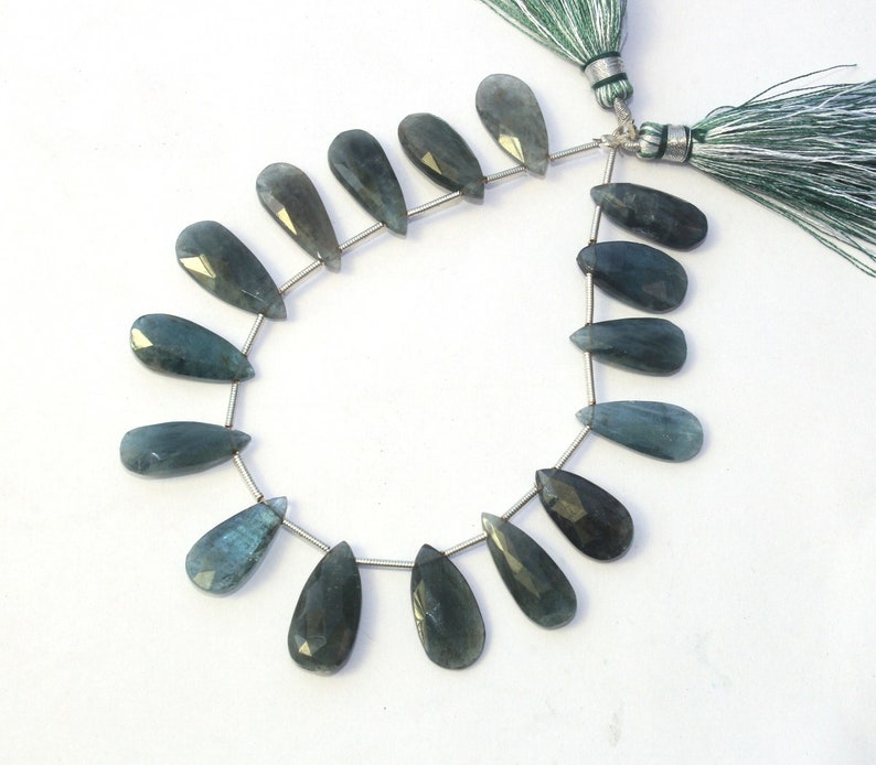 Wire Wrapping AQP04 Gemstone Beads 18 Pcs 20x10-35x8mm Natural Moss Aquamarine Faceted Elongated Pear Briolettes DIY Jewelry Making