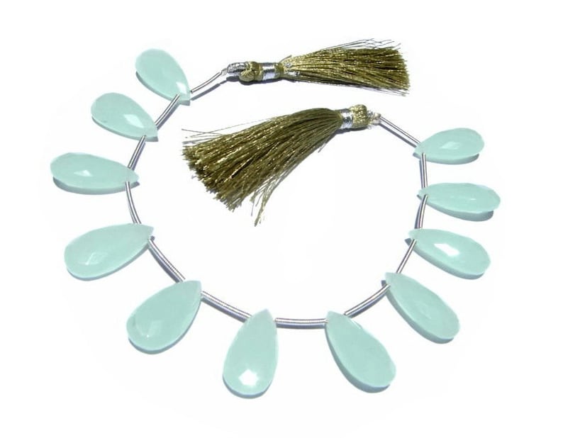 Loose Gemstone Briolettes Wire Wrapping Earrings Pair 10Pcs 20x10mm Aqua Chalcedony Faceted Elongated Pear Briolettes Jewelry Making