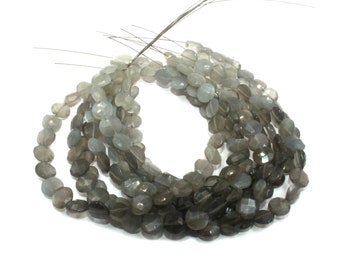 8" Gray Moonstone Faceted Coin Briolettes, Center Drill Natural Gemstone Beads, Moonstone Coin Beads, Loose Gemstone Beads, DIY Jewelry