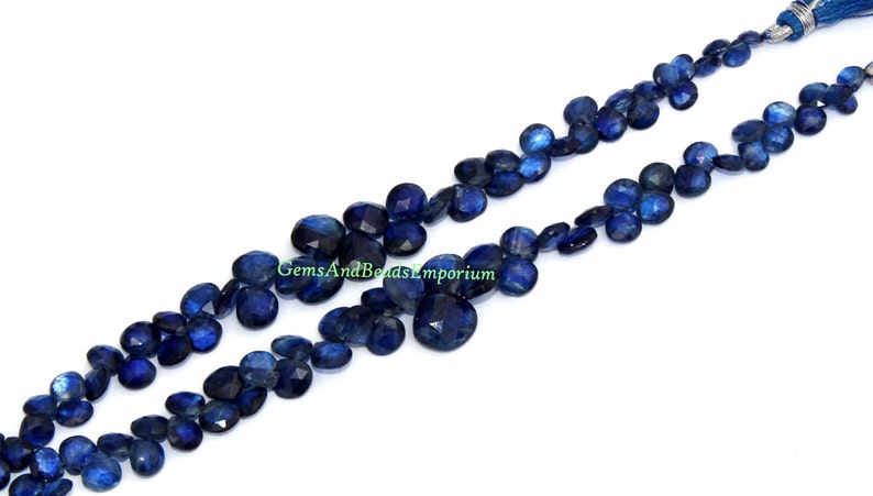 Semiprecious Gemstone Beads Beading Jewelry making Wire Wrapping 24Pcs 5-8mm Natural Deep Inky Blue Kyanite Faceted Heart Briolettes