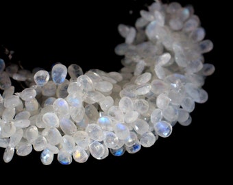 Natural Rainbow Moonstone Faceted Pear Briolettes -9x7-13x8mm - Moonstone Beads - Semi Precious Gemstone Beads - Wholesale Gemstone Beads