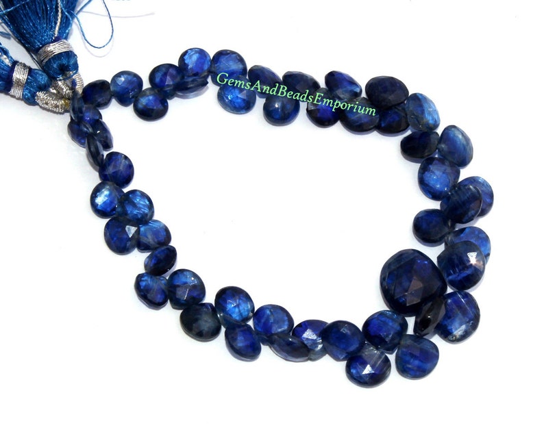 Semiprecious Gemstone Beads Beading Jewelry making Wire Wrapping 24Pcs 5-8mm Natural Deep Inky Blue Kyanite Faceted Heart Briolettes