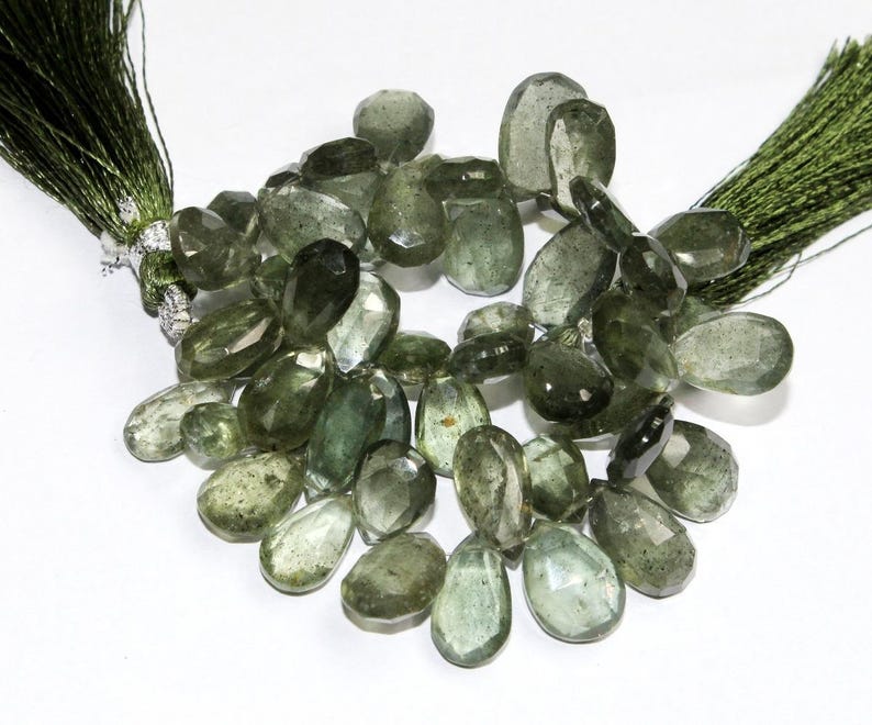 48 Pcs 7x10-9x16mm Semiprecious Gemstone Wire Wrapping Beads Natural Moss Aquamarine Faceted Pear Briolettes DIY Jewelry Making Beads