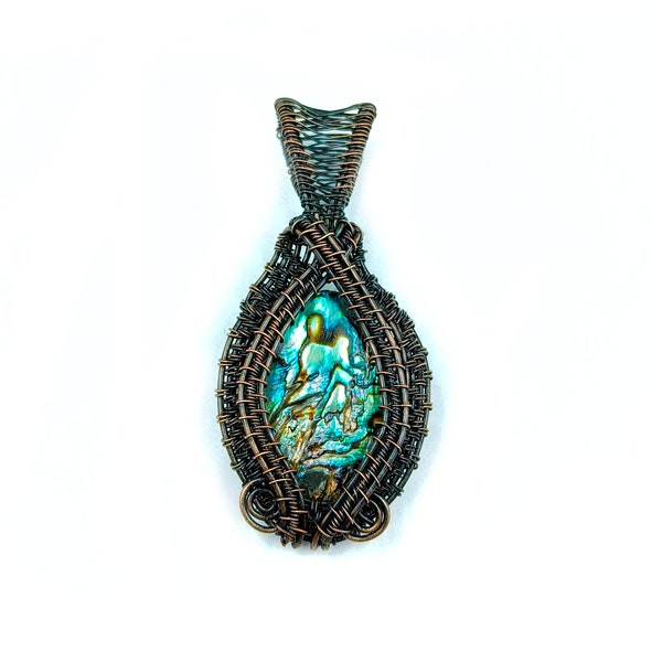 Natural Abalone Shell Copper Wire Wrapped Pendant | 65x30mm Handmade Paua Shell Pendant | Designer Wire Wrapped Pendant | DIY Jewelry Supply