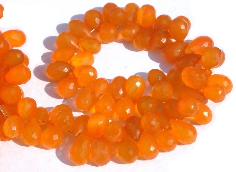 Wire Warpping Beads Loose Gemstone DIY Jewelry Making Beads Beading 27 Pcs 9x6-12x9mm Orange Chalcedony Faceted Teardrop Briolettes