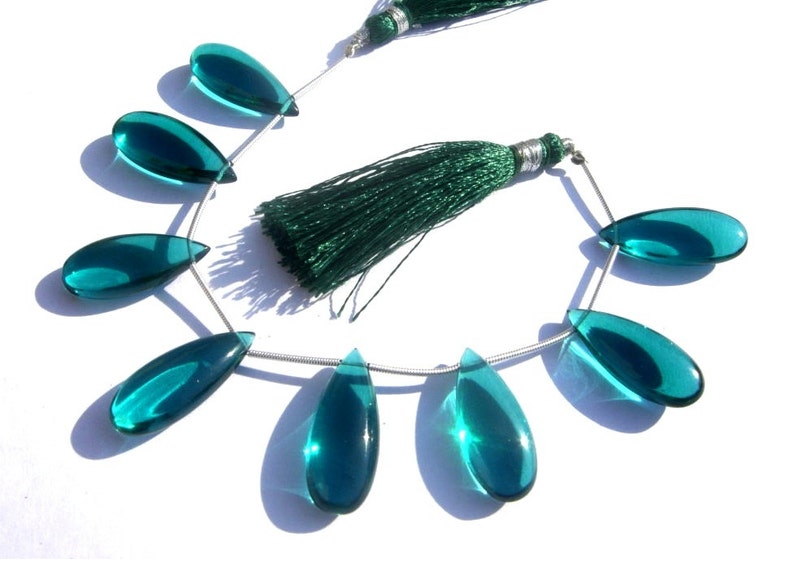 Paraiba Teal Green Quartz Smooth Elongated Pear Briolettes Jewelry Making Semiprecious Gemstone Beads Wire Wrapping 8 Pcs 25x10mm