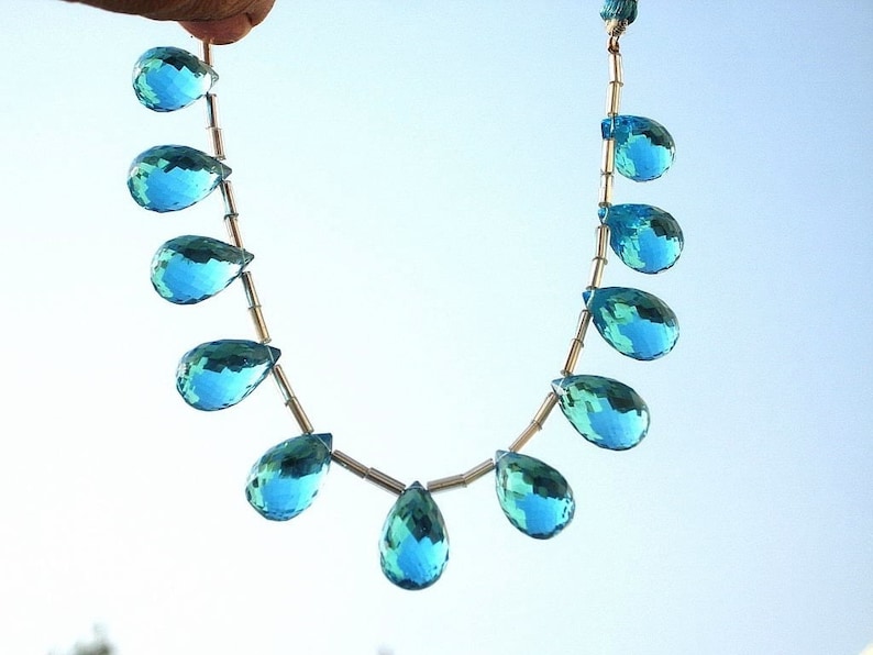 Beading 11 Pcs 12x9-15x9mm Swiss Blue Quartz Faceted Teardrop Briolettes Semiprecious Gemstone Beads -DIY Jewelry Making Wire Wrapping