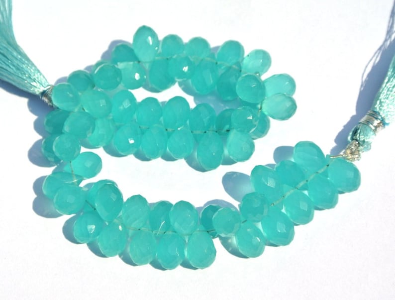 61 Pcs 9x5-10x6mm DIY Jewelry Making Beads Aqua Green Chalcedony Faceted Teardrop Briolettes Wire Wrapping Beads Loose Gemstone
