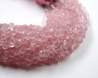 Natural Rose Quartz Faceted Onion Shape Briolettes - 65 Pcs 4-5mm - Semiprecious Gemstone Beads -  Side Drill Rose Quartz Faceted Beads