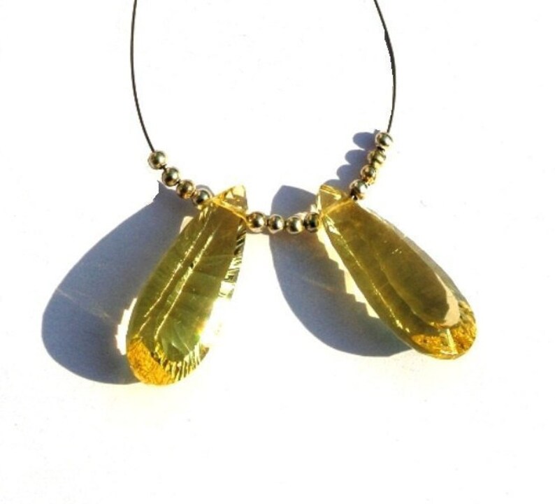 DIY Jewelry Making Beads Earrings Pair Wire Wrapping 2 Pcs 25x10mm Lemon Quartz Concave Cut Pear Briolettes Semiprecious Gemstone
