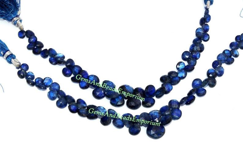 Semiprecious Gemstone Beads Beading Jewelry making Wire Wrapping 24Pcs 5-8mm Natural Deep Inky Blue Kyanite Faceted Heart Briolettes