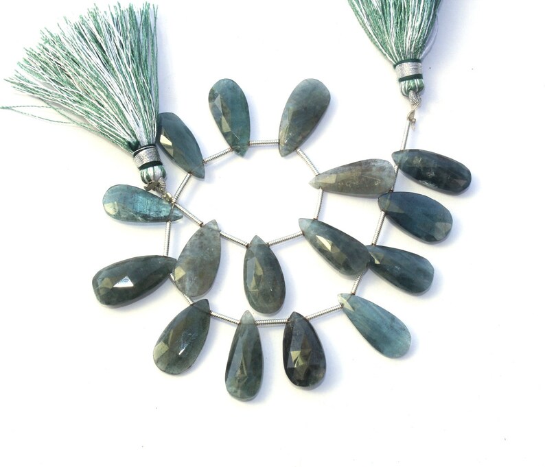 Wire Wrapping AQP04 Gemstone Beads 18 Pcs 20x10-35x8mm Natural Moss Aquamarine Faceted Elongated Pear Briolettes DIY Jewelry Making
