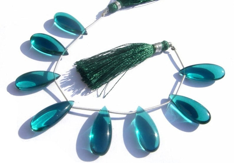 Paraiba Teal Green Quartz Smooth Elongated Pear Briolettes Jewelry Making Semiprecious Gemstone Beads Wire Wrapping 8 Pcs 25x10mm