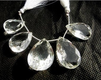 5 Large Focals of Eye Clean Natural Rock Crystal Quartz Faceted Pear Shaped Briolettes Size 27x16mm - 31x22mm - Jewelry making - Loose Beads