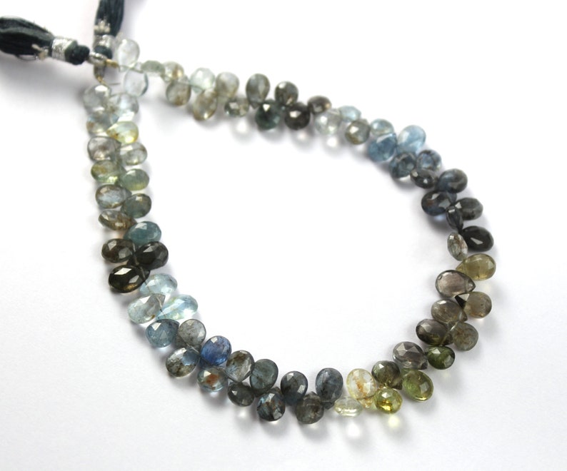 10 Strand 71 Pcs 6x5-9x5mm Natural Moss Aquamarine Faceted Pear Briolettes Semiprecious Gemstone Wire Wrapping DIY Jewelry Making