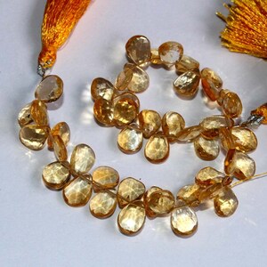 Natural Citrine Quartz Faceted Pear Briolettes - 24 Pcs 8x5- 10x6mm - Semiprecious Gemstone Beads - DIY Jewelry Making - Wire Wrapping Beads