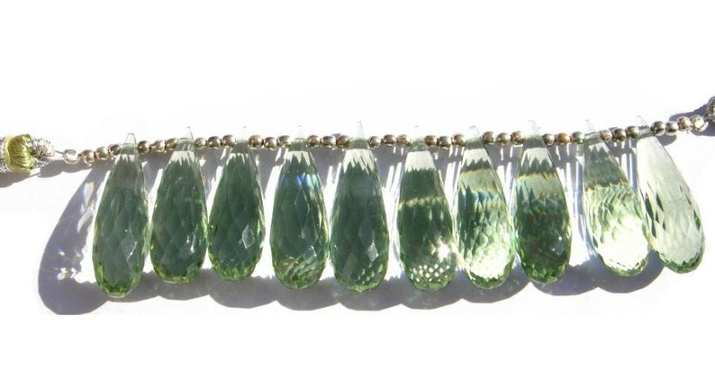 2 Pcs Green Amethyst Quartz Faceted Elongated Teardrop Briolettes Size 25x8mm Wholesale Beads /& Briolettes Beads Pair For Earrings