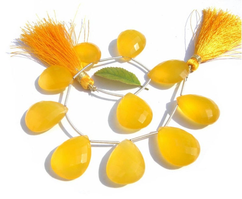 Jewelry Making Wire Wrapping 5Pcs 21x16mm AAA Yellow Chalcedony Faceted Pear Briolettes Earrings Pair Semiprecious Gemstone Beads