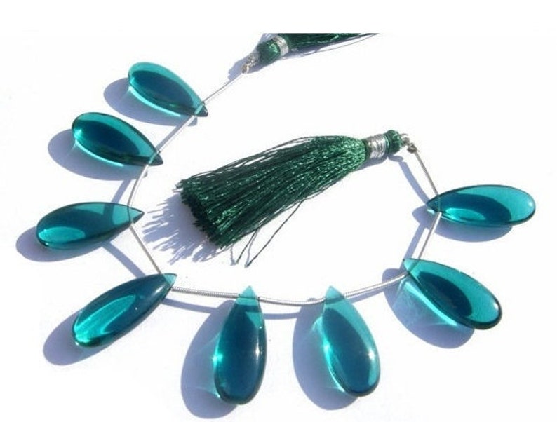 Paraiba Teal Green Quartz Smooth Elongated Pear Briolettes Jewelry Making Semiprecious Gemstone Beads Wire Wrapping 8 Pcs 25x10mm