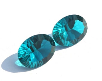 2 Pcs 16x12mm Teal Blue Quartz Concave Cut Oval Briolettes - Loose Beads - DIY Jewelry Making Beads - Wire Wrapping - Choose Drill Hole