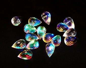 6 Pcs 14x10mm Rainbow Quartz Faceted Teardrop Briolettes - Loose Gemstone Beads - Beads For DIY Jewelry Making - Wire Wrapping - Match Pair