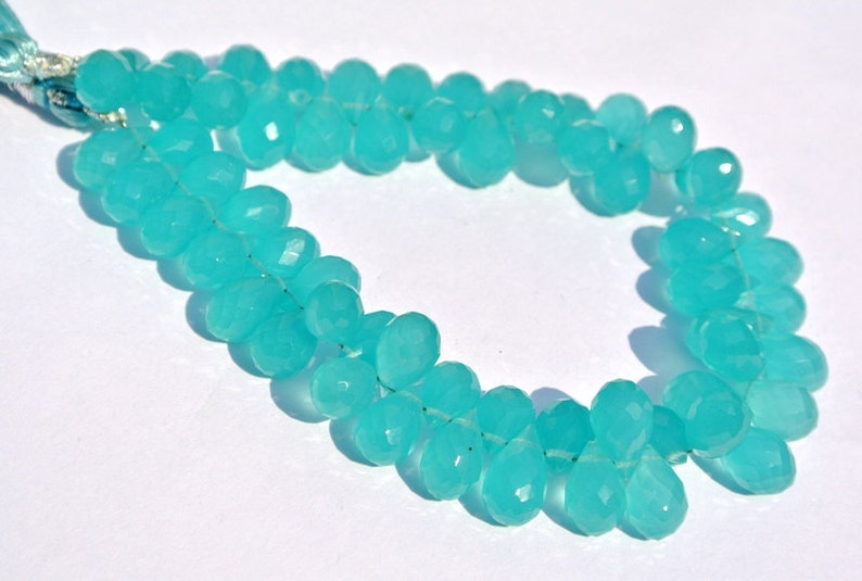 61 Pcs 9x5-10x6mm DIY Jewelry Making Beads Aqua Green Chalcedony Faceted Teardrop Briolettes Wire Wrapping Beads Loose Gemstone