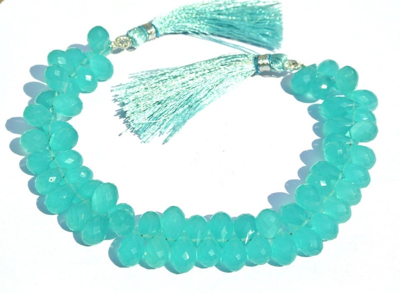 61 Pcs 9x5-10x6mm DIY Jewelry Making Beads Aqua Green Chalcedony Faceted Teardrop Briolettes Wire Wrapping Beads Loose Gemstone