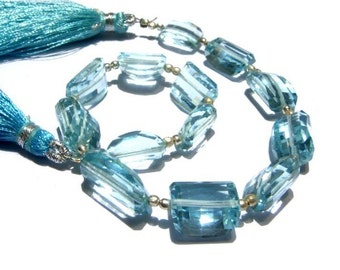 8 Inches -  AAA Aqua Blue Quartz Step Cut Faceted Nuggets Size 14x9 - 16x12mm approx