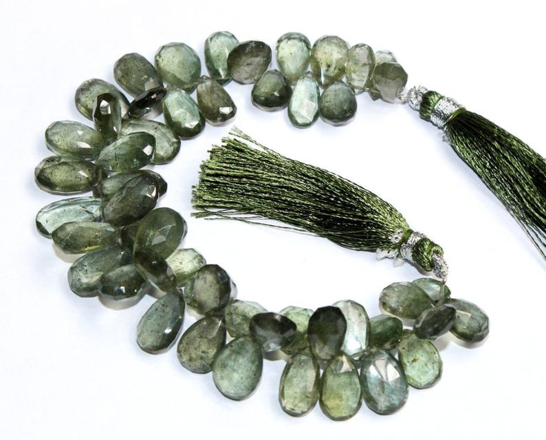48 Pcs 7x10-9x16mm Semiprecious Gemstone Wire Wrapping Beads Natural Moss Aquamarine Faceted Pear Briolettes DIY Jewelry Making Beads