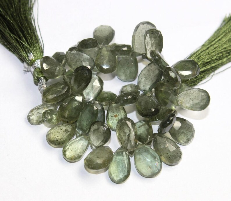 48 Pcs 7x10-9x16mm Semiprecious Gemstone Wire Wrapping Beads Natural Moss Aquamarine Faceted Pear Briolettes DIY Jewelry Making Beads