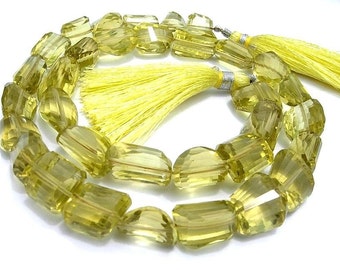 8 « Natural Lemon Quartz Step Cut Faceted Nuggets -13-15mm - Lemon Quartz Tumble Beads - Semi Precious Beads - Wholesale Gemstone Beads