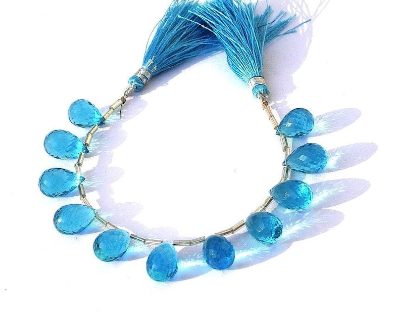 Beading 11 Pcs 12x9-15x9mm Swiss Blue Quartz Faceted Teardrop Briolettes Semiprecious Gemstone Beads -DIY Jewelry Making Wire Wrapping