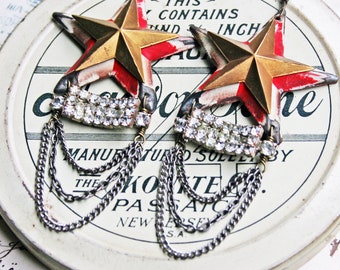 Big Star Rustic Glam Earrings, Vintage Upcycled Jewelry, Star Earrings, Chandelier Earrings, Assemblage Earrings, Dangle Earrings