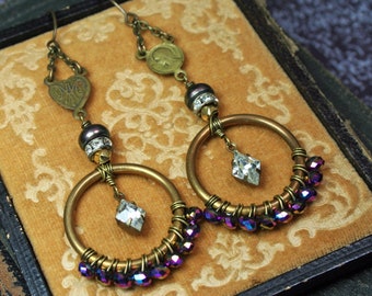 Vintage Assemblage Earrings, Upcycled Boho Earrings, Hand Wrapped Bead Earrings, Dangle Earrings, Earrings for Women, Gift Earrings