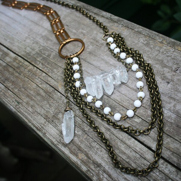 Reserved for Delena - Crystallized- Asymmetrical Quartz Crystal Multiple Strand Necklace