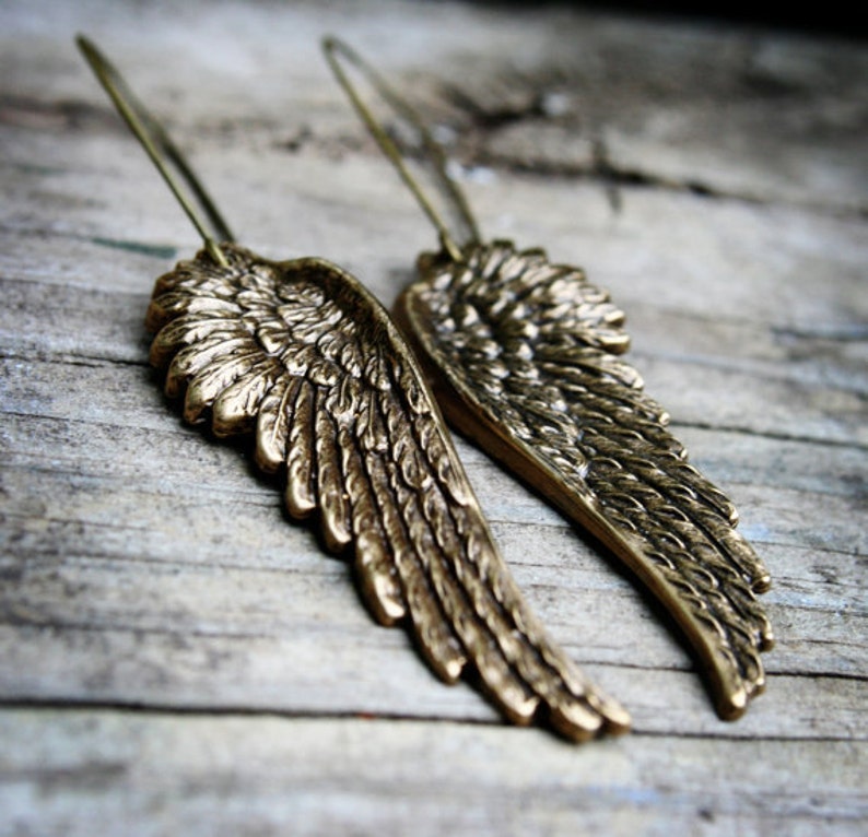 Vintage Angel Wing Earrings, Oxidized Silver, Wings, Silver Jewelry, Etched, Gift for Her, Women's Earrings Bild 9