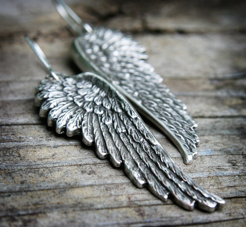 Vintage Angel Wing Earrings, Oxidized Silver, Wings, Silver Jewelry, Etched, Gift for Her, Women's Earrings Bild 5