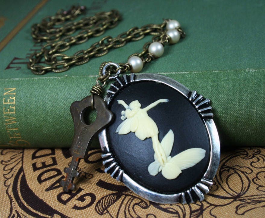 Upcycled vintage cameo and key necklace.