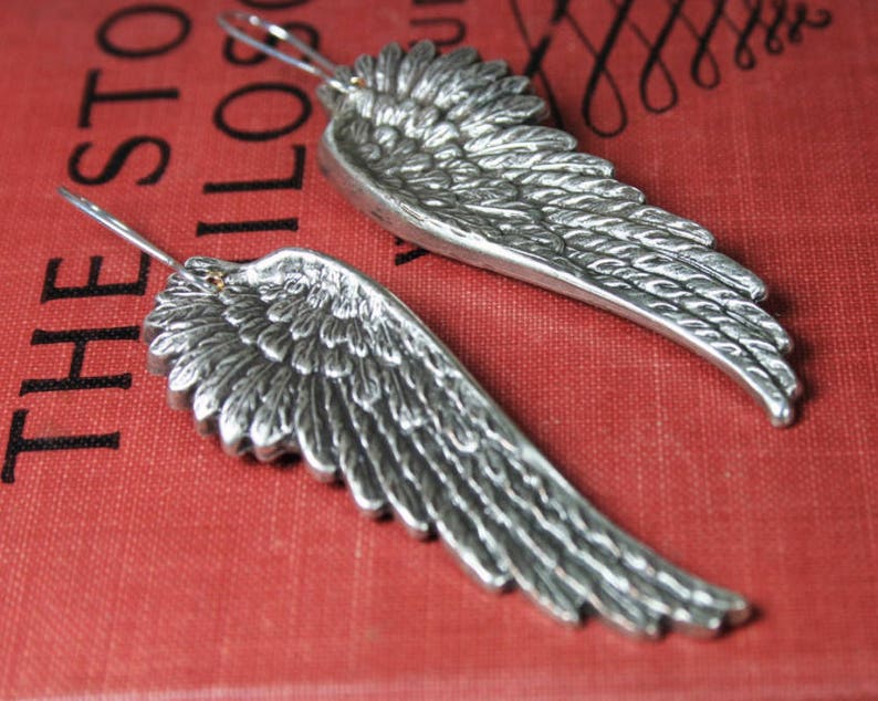 Vintage Angel Wing Earrings, Oxidized Silver, Wings, Silver Jewelry, Etched, Gift for Her, Women's Earrings Bild 7