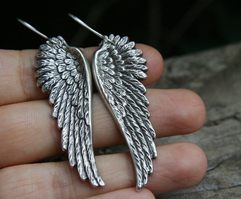 Vintage Angel Wing Earrings, Oxidized Silver, Wings, Silver Jewelry, Etched, Gift for Her, Women's Earrings Bild 8