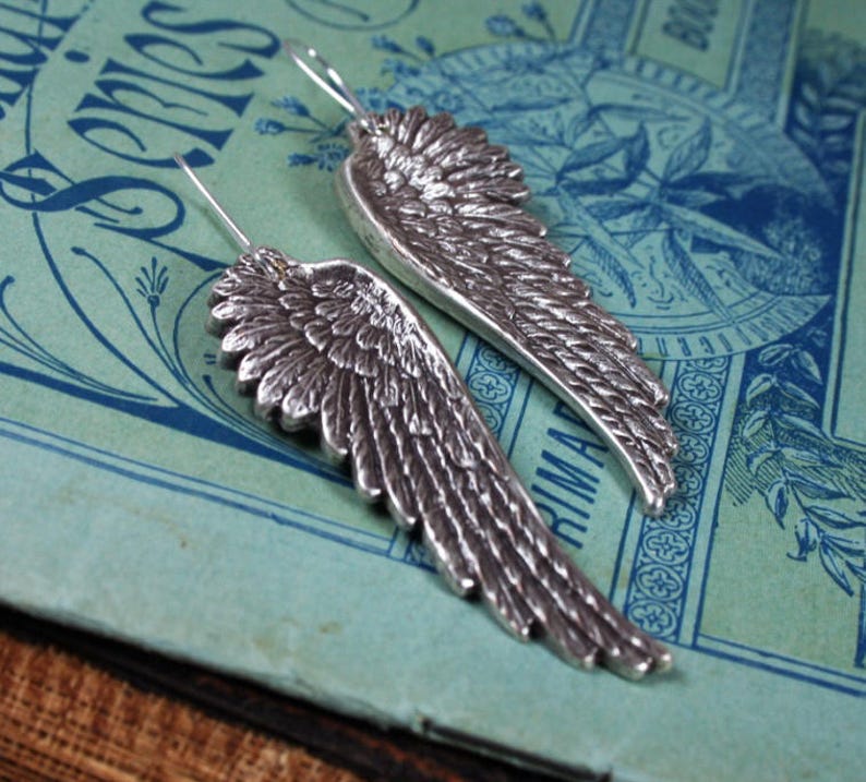 Vintage Angel Wing Earrings, Oxidized Silver, Wings, Silver Jewelry, Etched, Gift for Her, Women's Earrings Bild 3