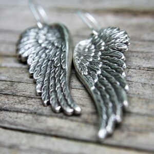 Vintage Angel Wing Earrings, Oxidized Silver, Wings, Silver Jewelry, Etched, Gift for Her, Women's Earrings Bild 6