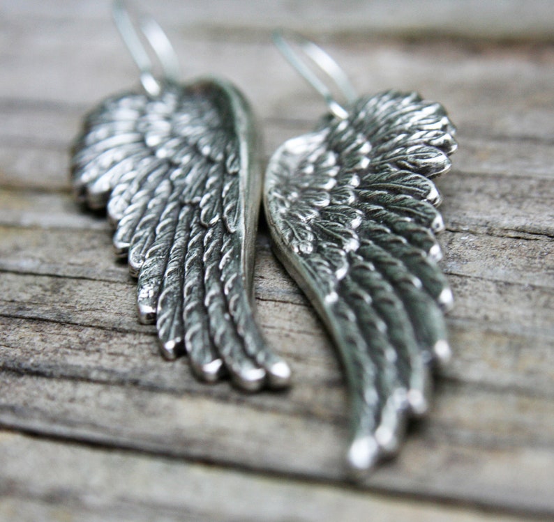 Vintage Angel Wing Earrings, Oxidized Silver, Wings, Silver Jewelry, Etched, Gift for Her, Women's Earrings Bild 6